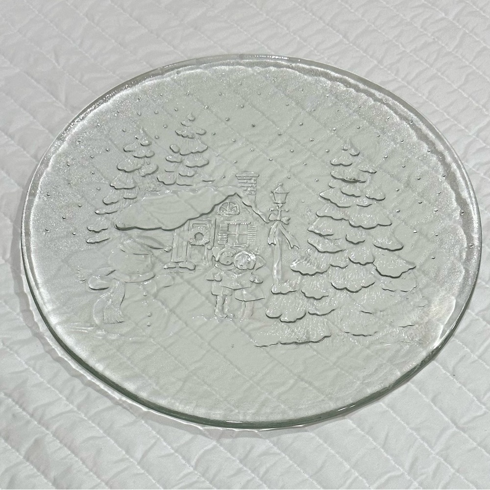 Embossed glass Christmas platter. 13”